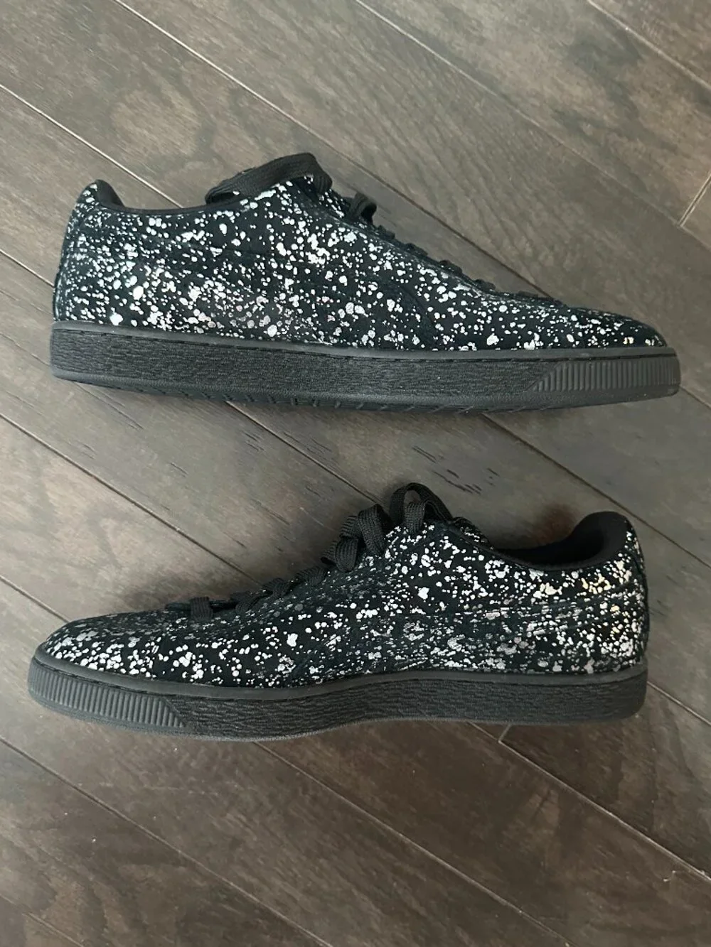 Puma Men's 10 Suede Black & Silver Metallic Splatter 2016 Sneakers